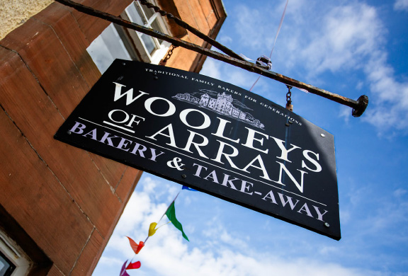 Wooleys of Arran bakery and takeaway sign
